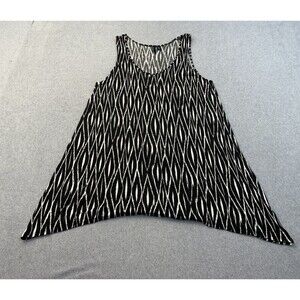 Cynthia Rowley Shirt Womens 1X Tunic Black Abstract Sleeveless Soft READ